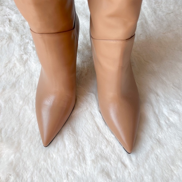$725 Loriblu Made In Italy Camel Taupe Knee High Boots High Heel Pointy Toe 40IT - Picture 7 of 15